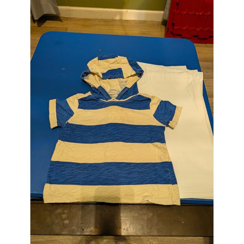 Carters Toddler Boys Blue White Striped Short Sleeve Hooded T-Shirt 24M